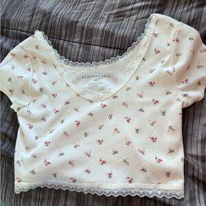 Aeropostale Floral Crop Top with Lace